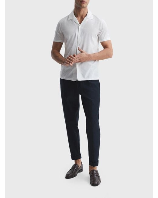 Reiss White Caspa Mercerised Jersey Cuban Collar Shirt for men