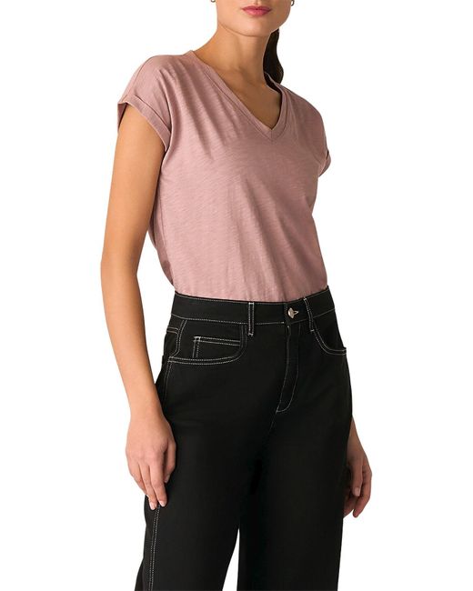 Whistles Pink Willa V Neck Cap Sleeve Tee