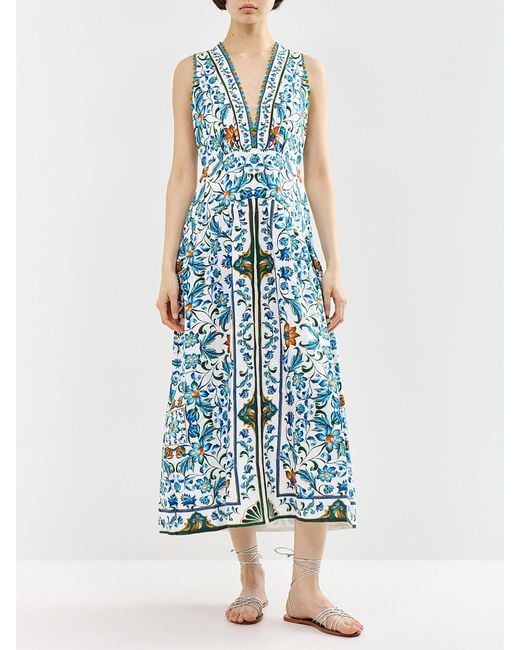 Farm Rio Blue Flora Tile Midi Dress