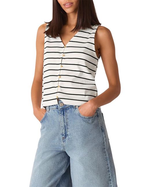 Whistles White Stripe Button Front Tank