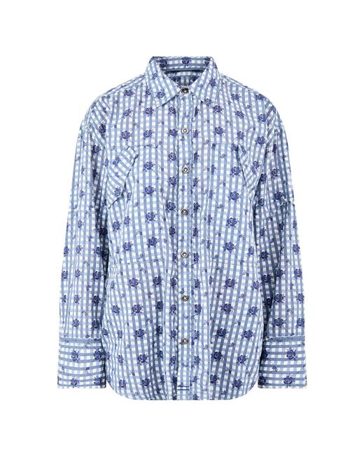 Free People Blue Hidden Flower Camo Shirt