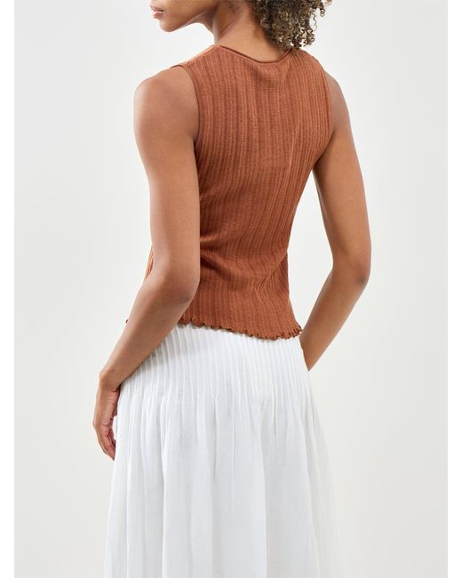 Nobody's Child Brown Rib & Ruffle Sheer Knit Vest