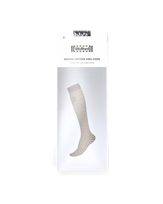 Wolford White Women's Graphic Pattern Knee Highs