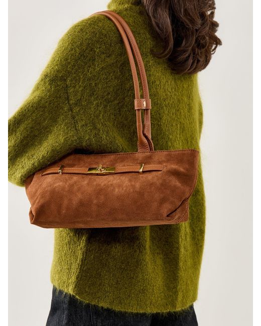Marlon White Bacil Long Handle Suede Bag Tan