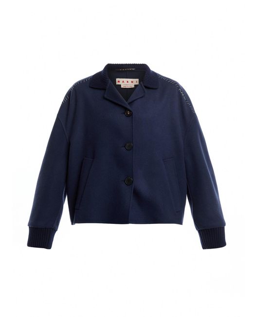 Marni Blue Women's Jacket With Knitted Lapels And Cuffs