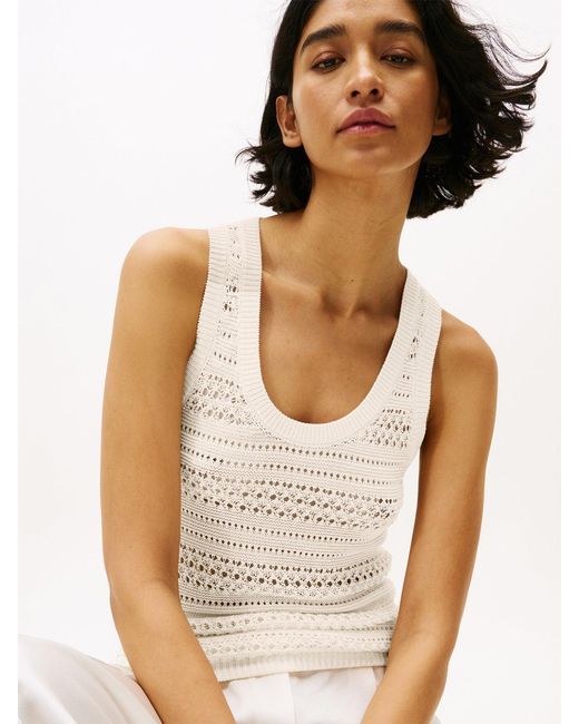 Tommy Hilfiger Natural Crochet Racerback Slim Tank Top