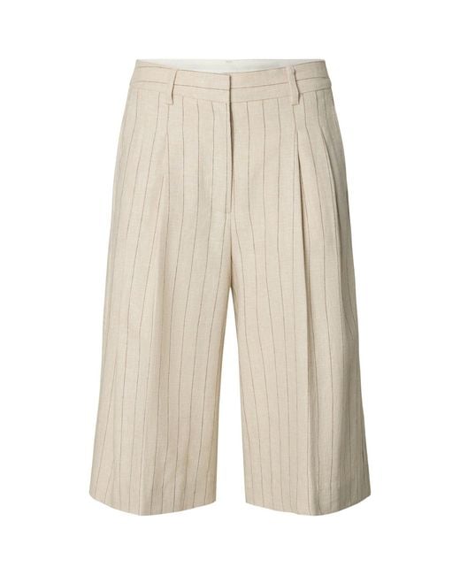 SELECTED White High Waisted Linen Blend Bermuda Shorts Cream