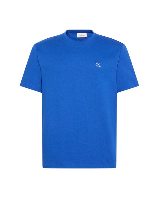 Calvin Klein Blue Embroidered Monogram Logo Relaxed T-Shirt for men