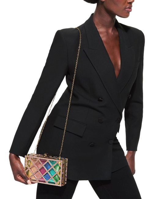 Kurt Geiger Gray Crystal Quilt Box Clutch Bag