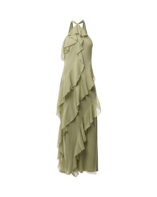Pretty Lavish Green Aria Halterneck Ruffle Maxi Dress