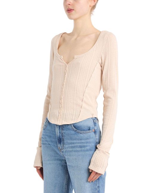 Free People White Women's Nude Eyes On You Long Sleeve Top