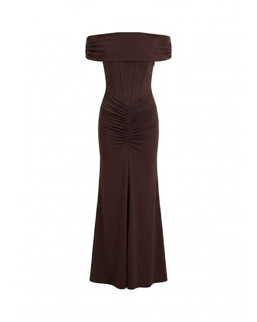 Forever New Brown Ania Ruched Bardot Maxi Dress