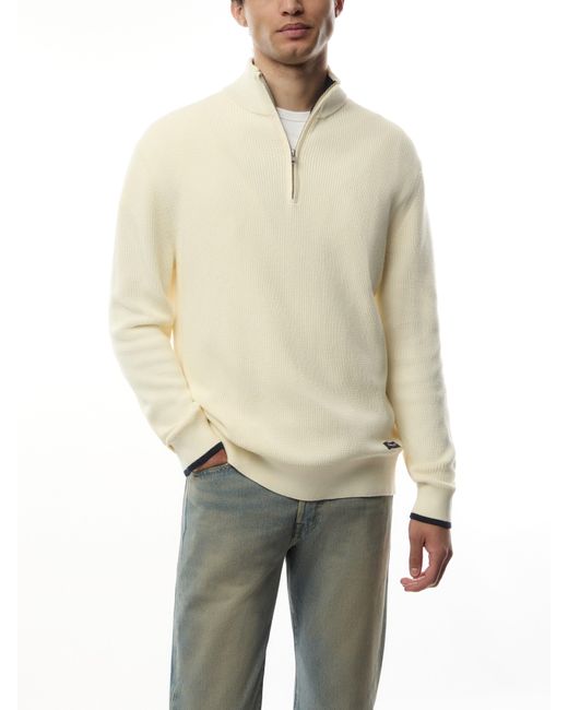 Gant White Men's Ribbed Cotton Quarter Zip Jumper for men