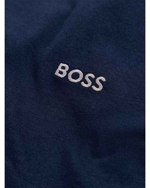 Boss Blue Embroidered Logo Long Sleeve Stretch T Shirt for men