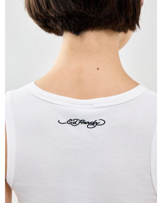Ed Hardy White Love Birds Ribbed Eyelet Vest