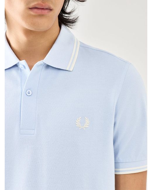 Fred Perry Blue Twin Tipped Polo Shirt Ecru for men