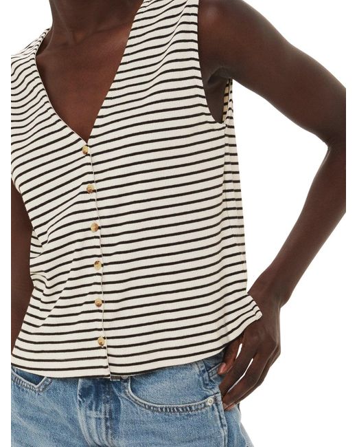 Whistles White Women's Button Up Stripe Rib Tank