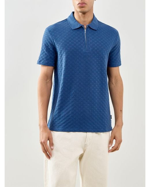 Paul Smith Blue Textured Zip Knitted Polo for men