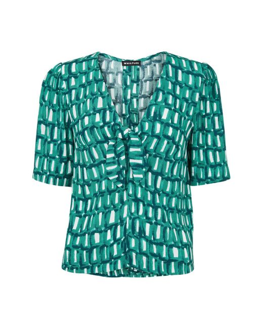 Whistles Green Women's Linked Smudge Tie Front Top