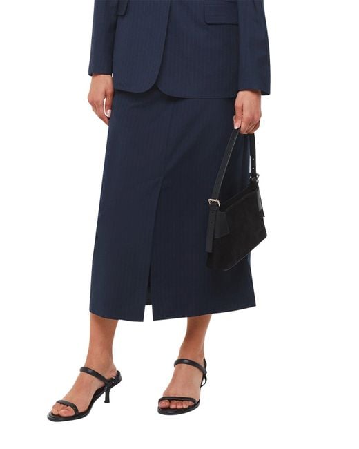 Whistles Blue Pinstripe Tailored Midi Skirt