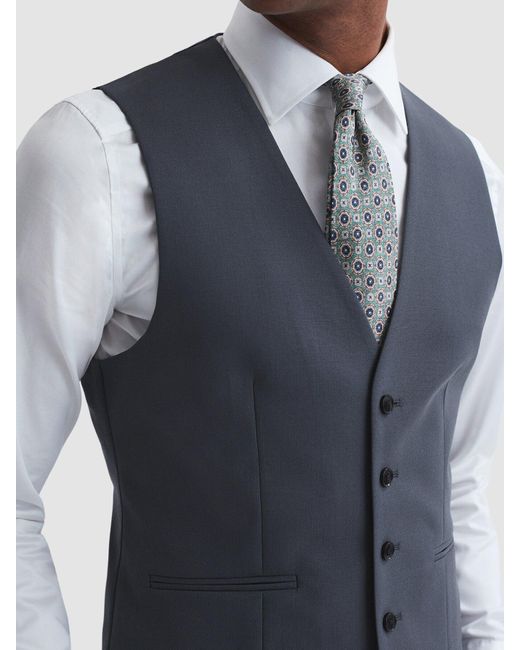 Reiss Blue Fine Five Button Slim Fit Waistcoat for men