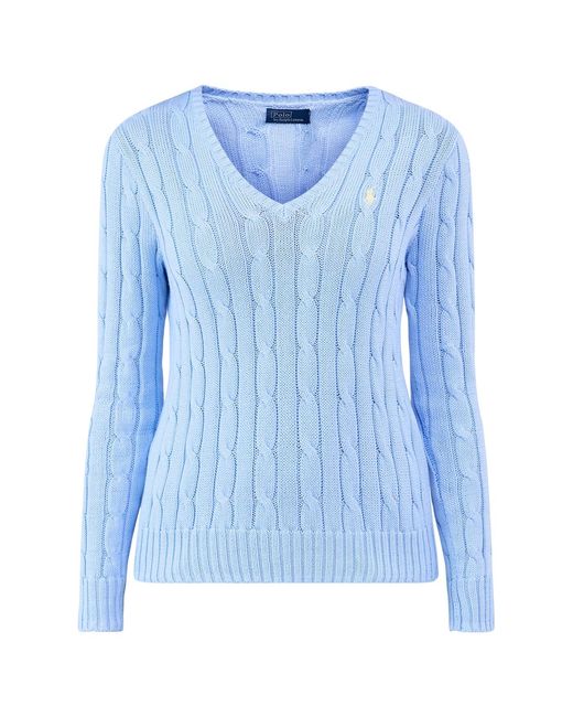 Polo Ralph Lauren Blue Cable Knit V-Neck Jumper