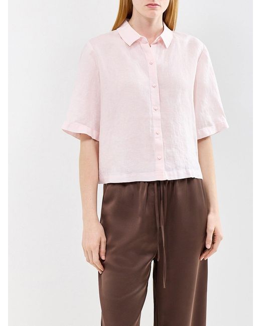 Eileen Fisher Pink Classic Collar Elbow Sleeve Shirt