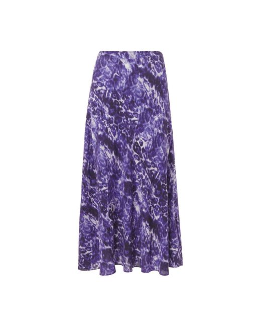 Whistles Purple Glossy Leopard Bias Skirt, Leather