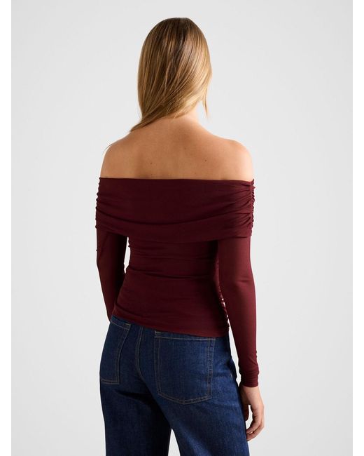 Forever New Red Kaia Ruched Mesh Bardot Neck Top