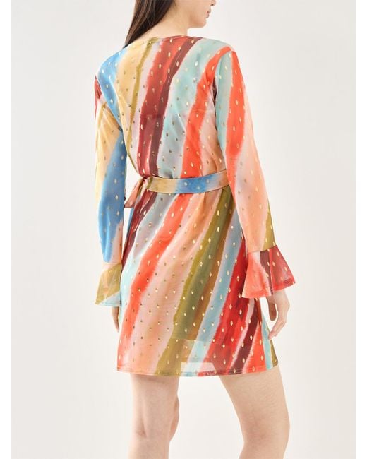 Never Fully Dressed White Sunset Stripe Mini Wrap Dress