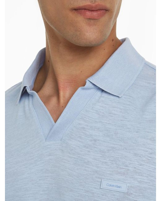 Calvin Klein Blue Cotton Linen Polo Shirt for men