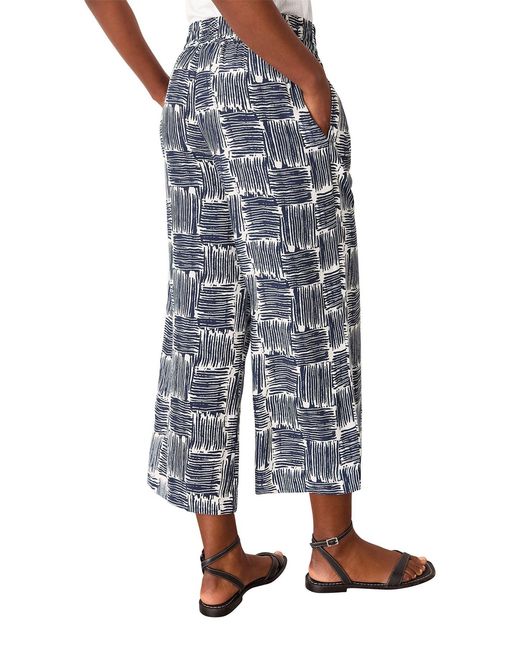 Whistles Blue Hatch Squares Cropped Trouser, Wood/Metal