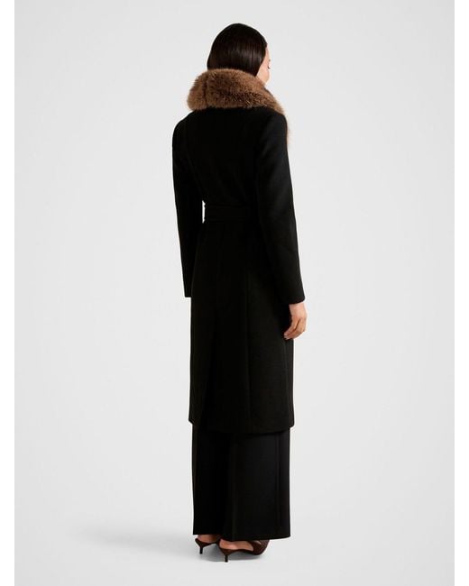 Forever New Black Chelsea Double Breasted Fur Collar Coat