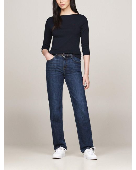 Tommy Hilfiger Blue Boat Neck Slim T-Shirt Desert Sky