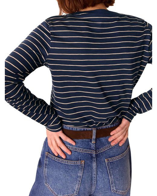 Whistles Blue Stripe Crew Neck Pocket Top, Wood/Metal