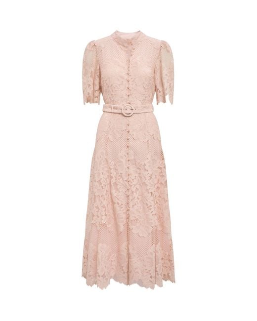 Forever New Pink Liberty Flutter Sleeve Lace Midi Dress