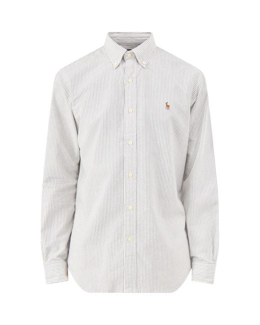 Polo Ralph Lauren White Custom Fit Stripe Oxford Shirt for men