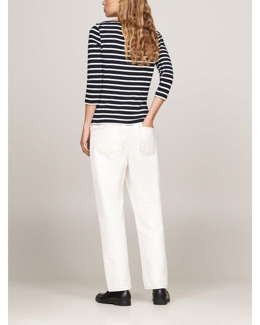 Tommy Hilfiger Black Boat Neck Slim T-Shirt Stripe