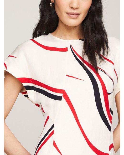 Tommy Hilfiger Pink Ribbon Print Fit And Flare Midi Dress