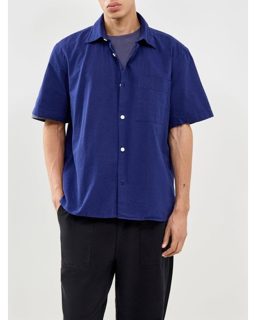 SELECTED Blue Slhrlxstuart Seersucker Short Sleeve Shirt for men
