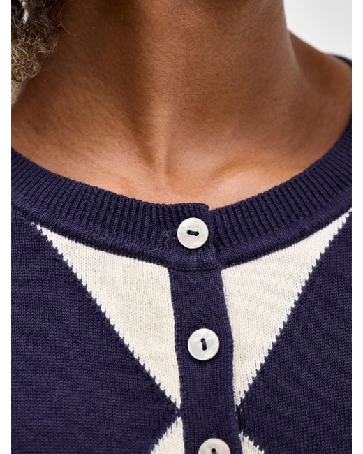 Nobody's Child Blue Argyle Short Sleeve Cardigan, Cotton