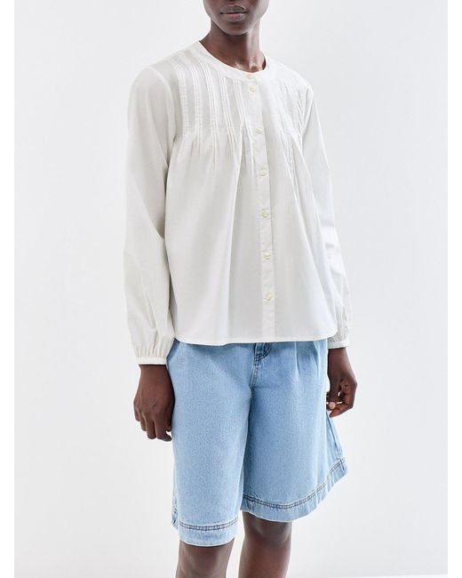 SELECTED White Delia Pintuck Long Sleeve Shirt