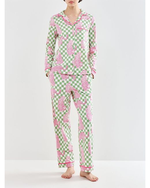 Chelsea Peers White Leopard Checkerboard Pyjama Set Print