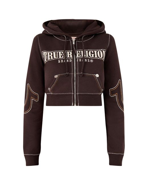 TRUE RELIGION Anniversary Big T Shrunken Hoodie in Black | Lyst UK
