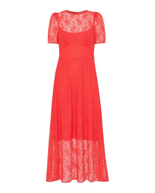 Whistles Red Women's Fay Lace Midi Dress