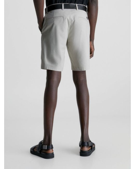 Calvin Klein White Slim Twill Belted Shorts for men