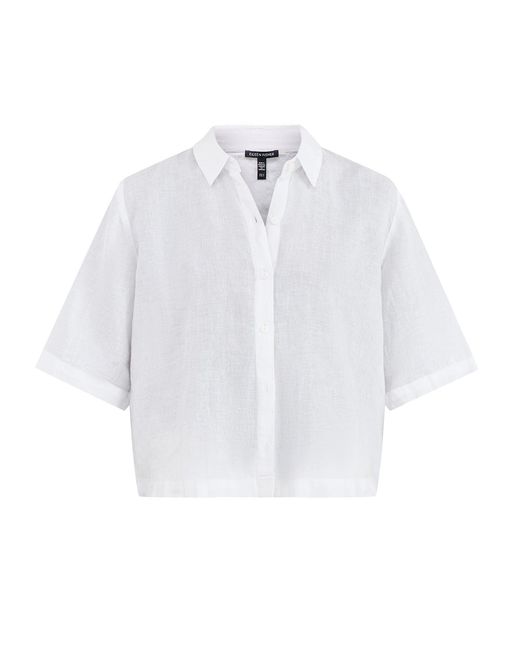 Eileen Fisher White Classic Collar Short Sleeve Shirt