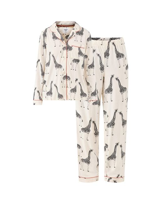 Chelsea Peers White Giraffe Print Button Up Organic Long Set