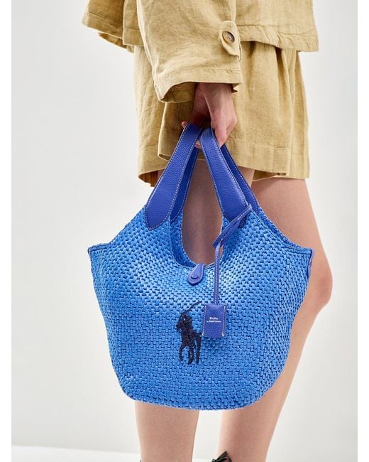 Polo Ralph Lauren Blue Raffia And Bucket Bag
