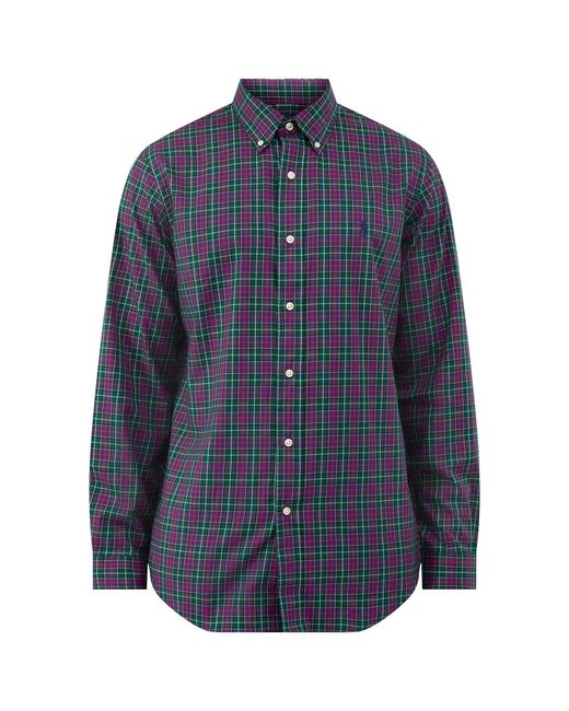 Polo Ralph Lauren Blue Custom Fit Sanded Twill Check Shirt for men
